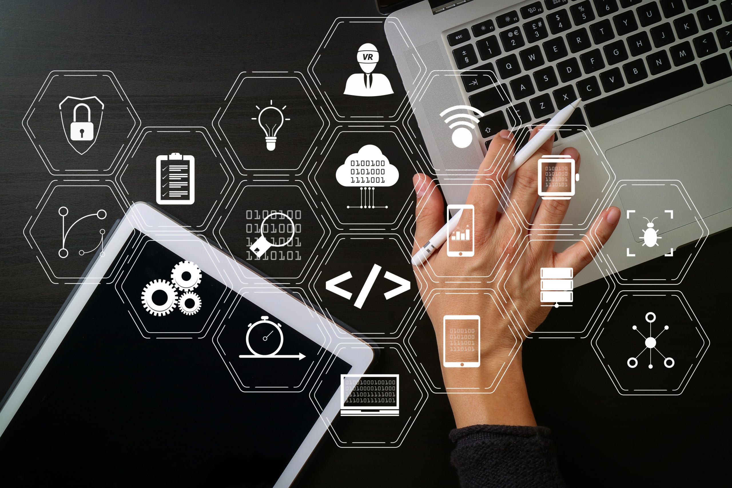 cyber security internet and networking concept.Businessman hand